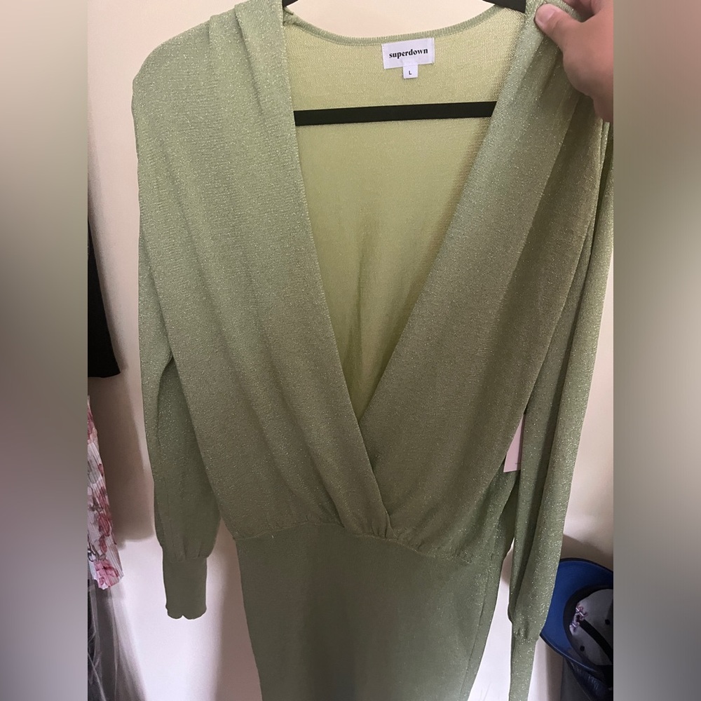 Super down green mini dress